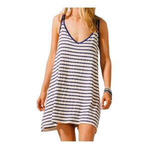 White Navy Stripe Dress Strappy Nautical Swim Beach Resort Coastal Preppy M L